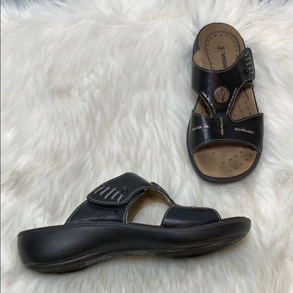 Romika Black Leather Slides Size 36/5.5 - Picture 1 of 6